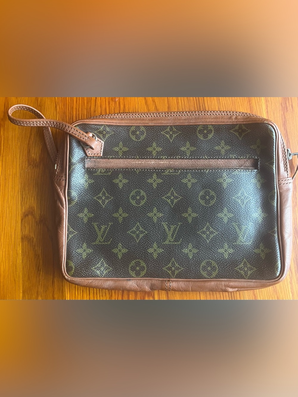 Louis Vuitton Monogram Brown Wristlet Zip Clutch Pouch ,